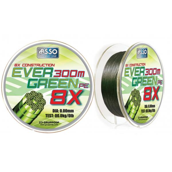 ASSO Evergreen PE X8 0,08mm/130m 6,2kg - fonott zsinór